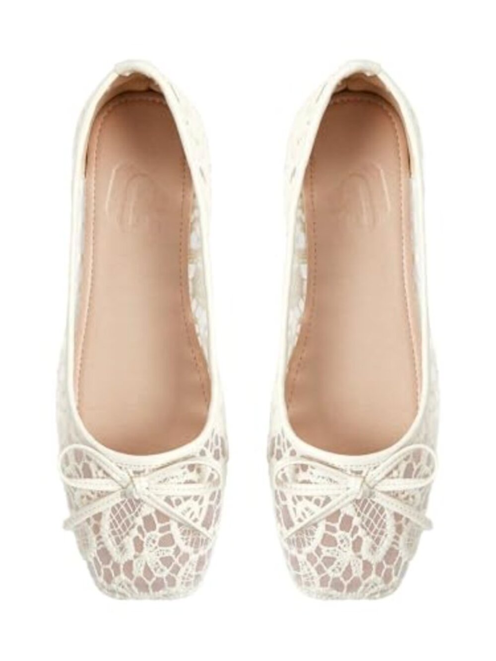 Women's Lace Ballet Flats Bowknot Sheer Mesh Closed Toe Wedding Party Dressy